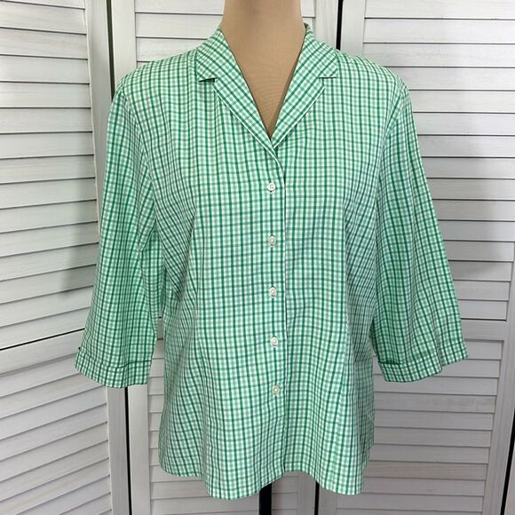 Talbots Fitted Shirt Size 12 Green Gingham Plaid NWOT - Picture 2 of 12